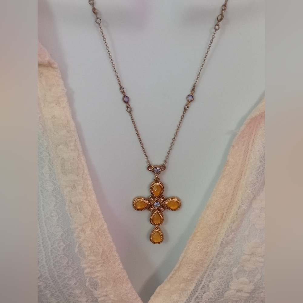 Gold and Silver Toned Cross Pendant Necklace